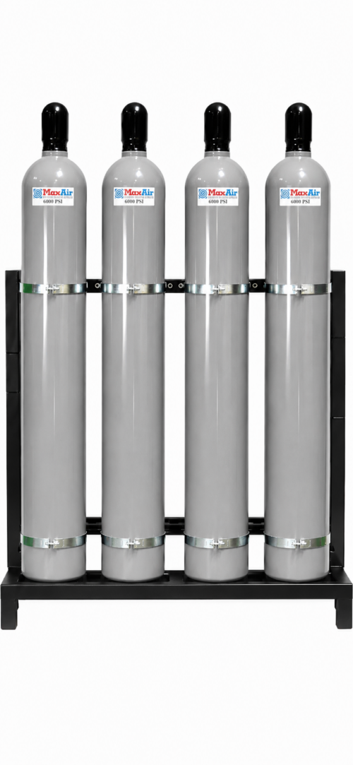 Max-Air 6000 PSI four-cylinder breathing air storage rack for high-pressure compressor systems