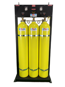 Max-Air cascade air system storage rack with high-pressure breathing air cylinders