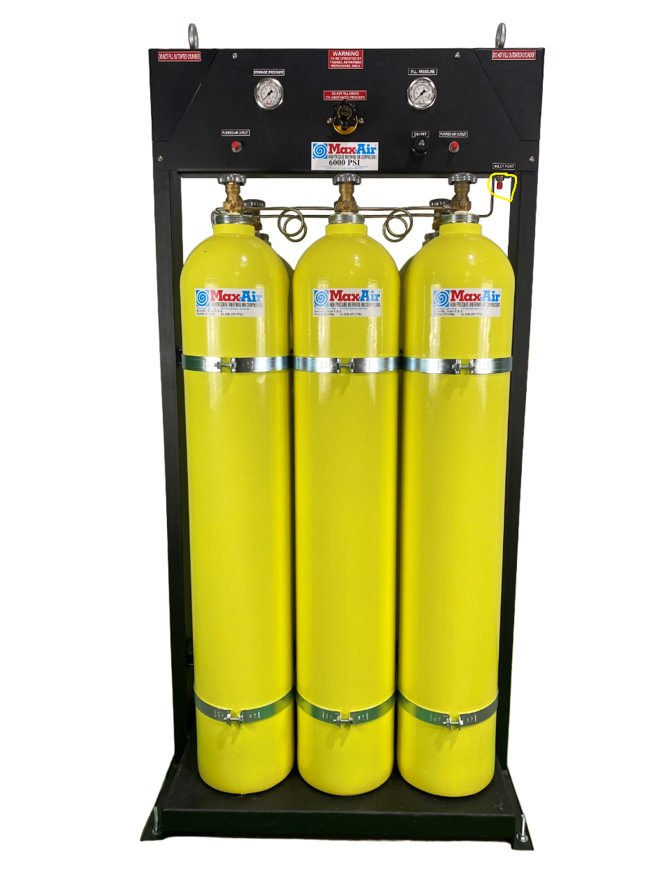 Fire department cascade system with four high-pressure SCBA storage cylinders